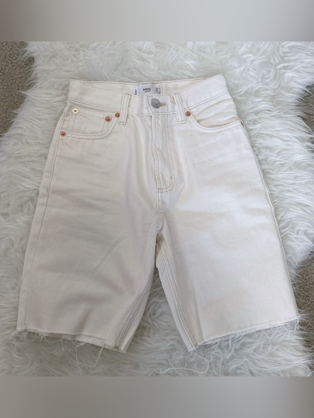 Mango Off-White High-Rise Denim Bermudas